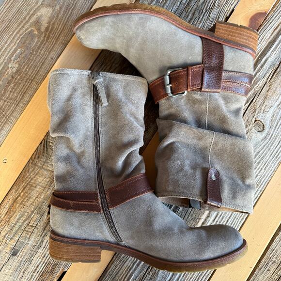 Sofft water proof gray suede slouchy boots - low heel - side zip - round toe - 9 - Picture 3 of 10